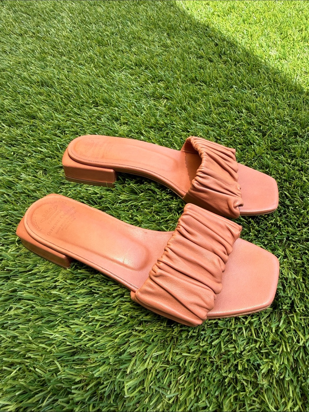 Officine Creative Ruched Slide Sandals in Tan